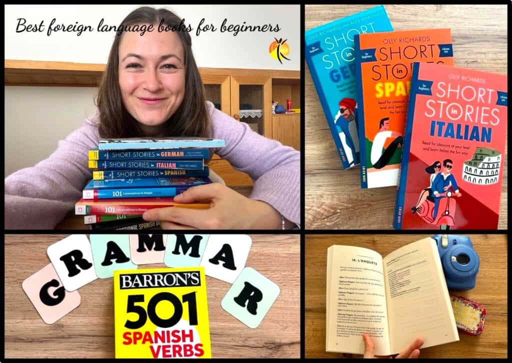 kobieta wertująca książkę z uśmiechem w bibliotece